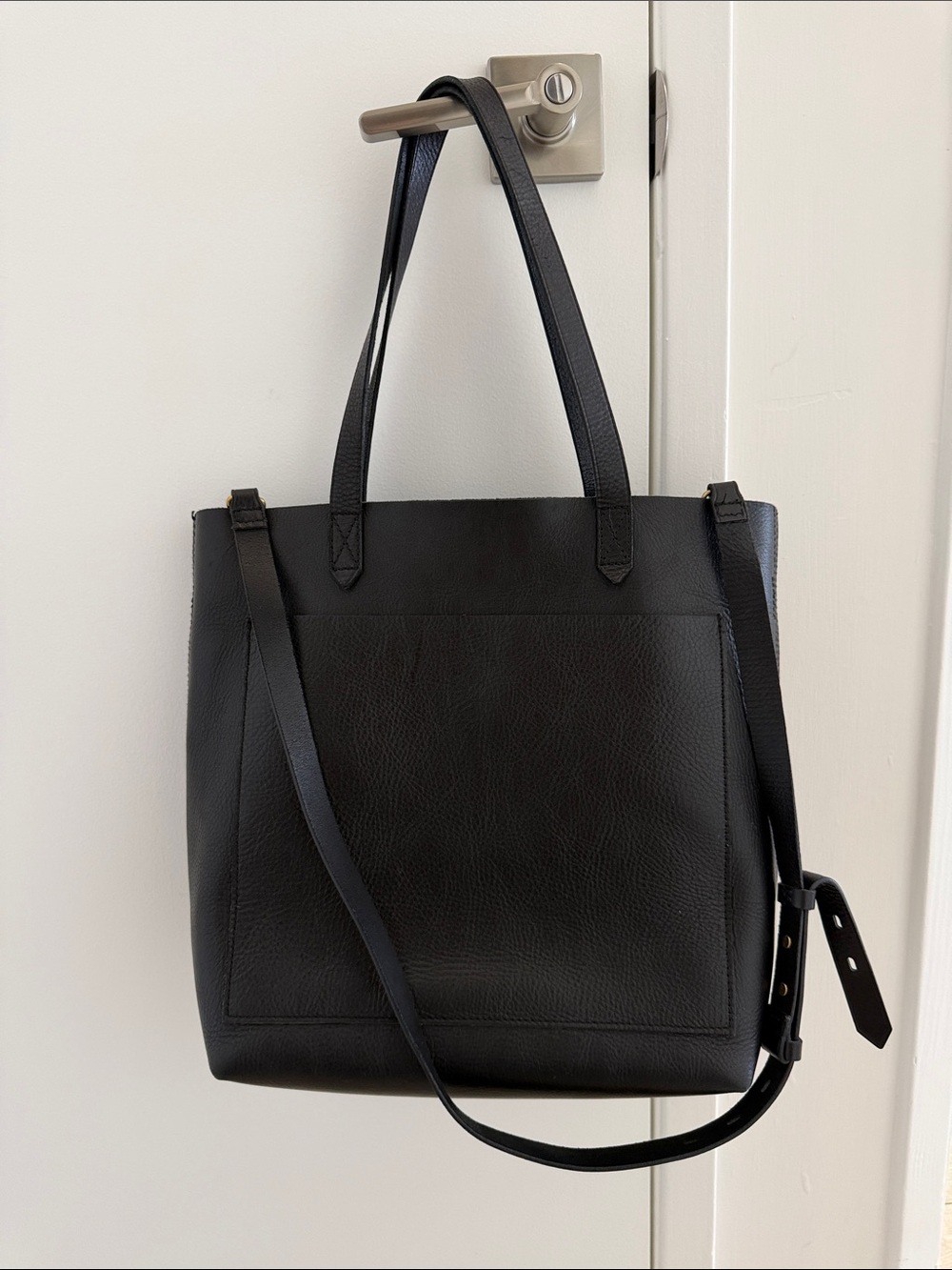 Madewell Black Leather Shoulder Tote with Crossbody Strap